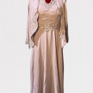 Elegant Cream Dress with Embellished Jacket